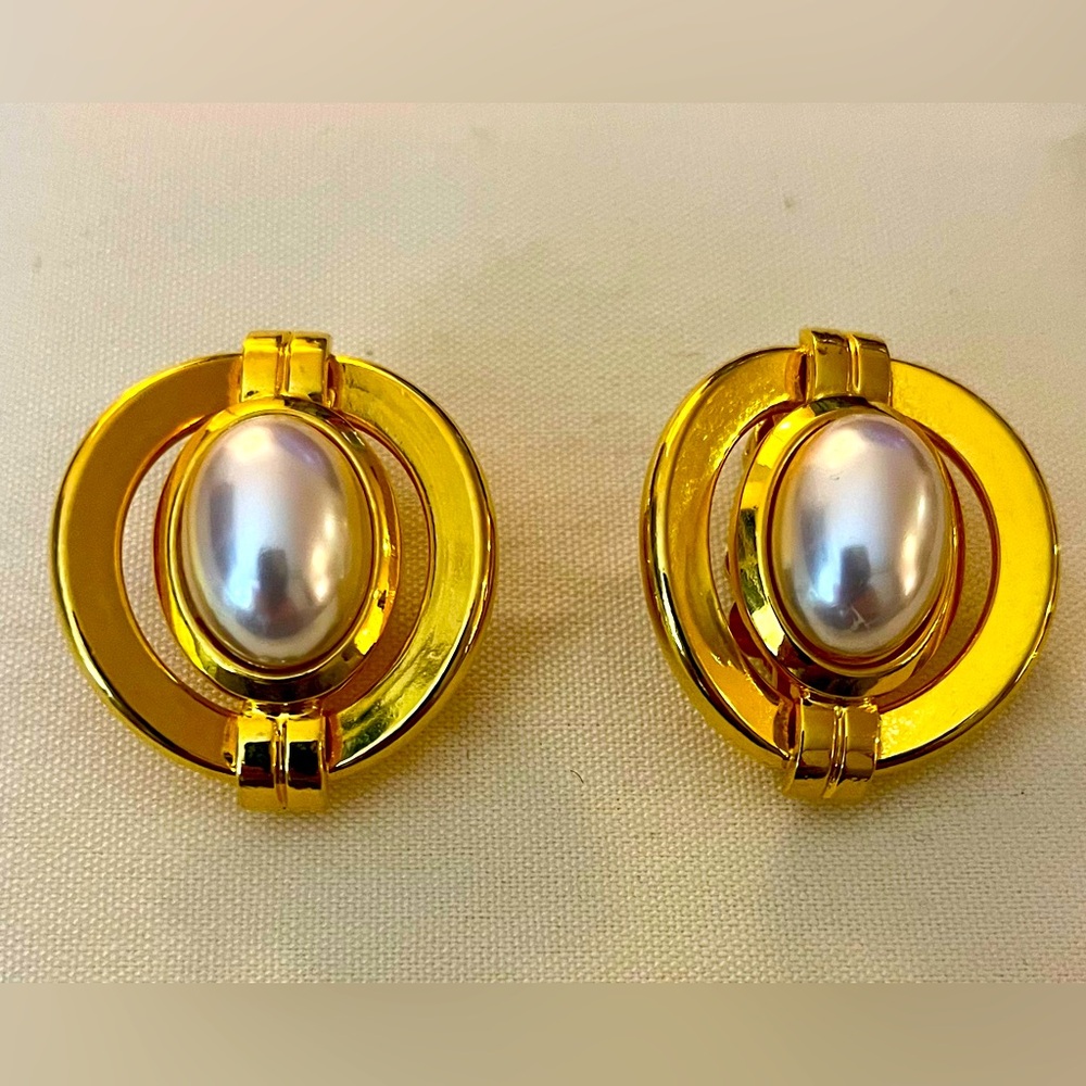 Gold Pearl Clip On Earrings - Picture 6 of 16